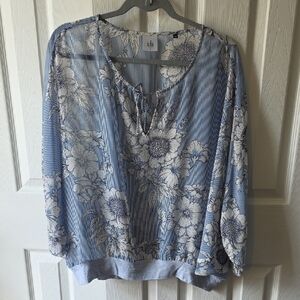 CAbi Blue and White Floral Blouse